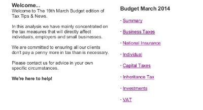 Tax Newsletter Budget 2014 Tax Newsletter